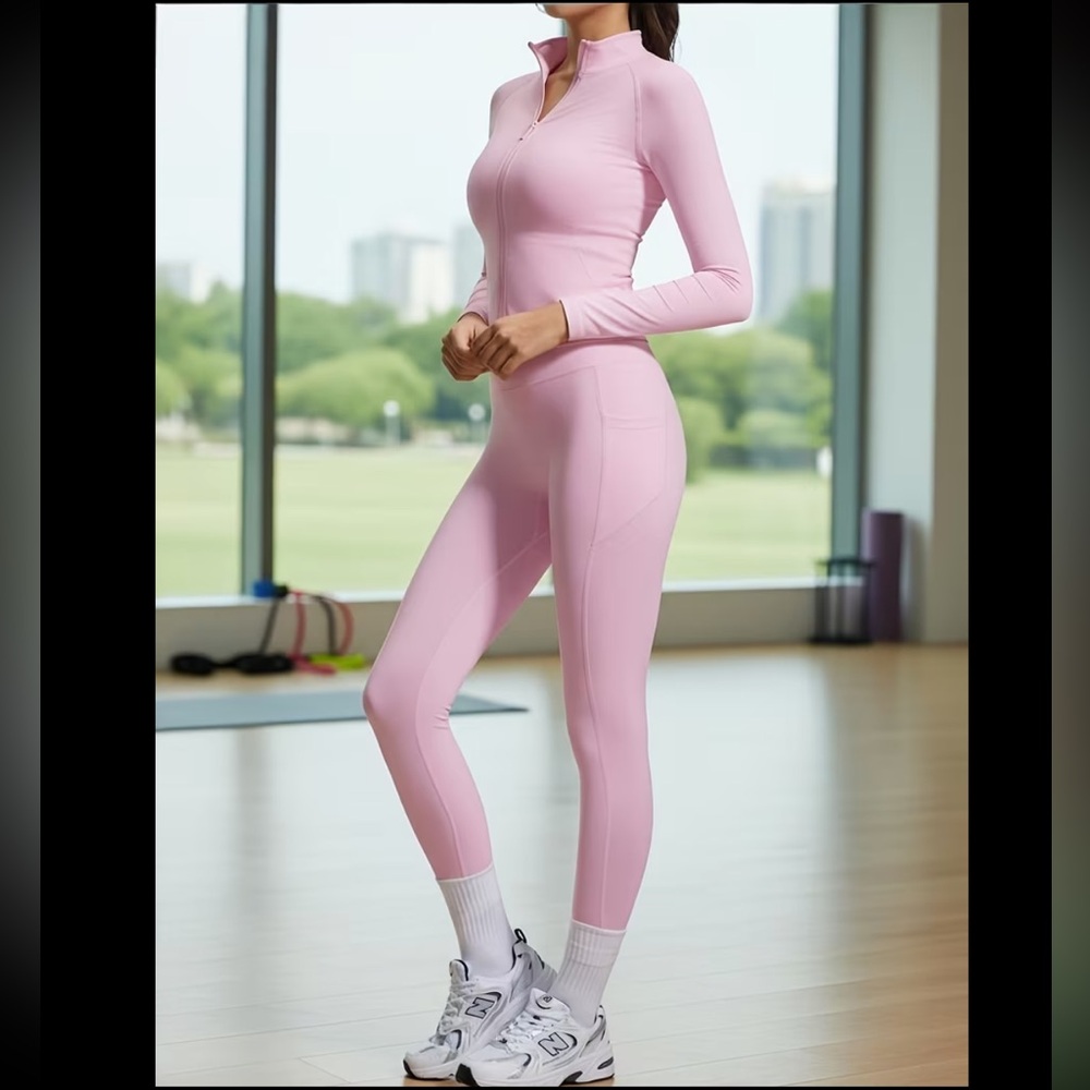 NEW CCB Baby Pink Zip-Up Booty Leggings Crop Jacket Matching Pockets Coord Set M